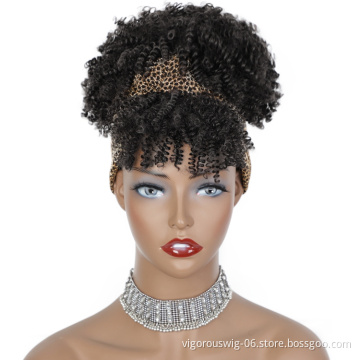 Cheap Price Dropshipping Wholesale For Black Women Japan Mix Bun Private Label High Quality Synthetic Wigs Afro Kinky Headband